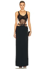 David Koma Boning Over Layer Net Top Gown in Black, view 1, click to view large image.