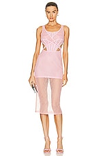 David Koma Boning Over Layer Lace Midi Dress in Baby Pink, view 1, click to view large image.