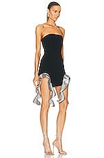 David Koma Sequin Ruffle Double Arch Mini Dress in Black & Silver, view 2, click to view large image.