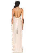 David Koma Ruffle Open Leg Sequin Gown in Beige, view 4, click to view large image.