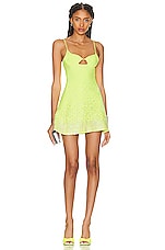 David Koma Embroidered A Line Cami Mini Dress in Neon Yellow, view 1, click to view large image.