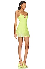David Koma Embroidered A Line Cami Mini Dress in Neon Yellow, view 2, click to view large image.