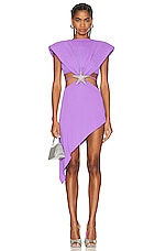 David Koma Crystal &amp; Plexi Starfish Gathered Dress in Lilac, view 1, click to view large image.