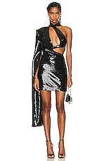 David Koma Asymmetrical Bra Cutout Sequin Mini Dress in Black, view 1, click to view large image.