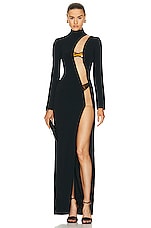 David Koma Asymmetric Side Open Leg Gown in Black & Dark Iridescent, view 1, click to view large image.
