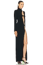 David Koma Asymmetric Side Open Leg Gown in Black & Dark Iridescent, view 2, click to view large image.