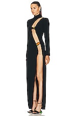 David Koma Asymmetric Side Open Leg Gown in Black & Dark Iridescent, view 3, click to view large image.