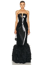 David Koma For FWRD Sequin And Feather Gown in Black, view 1, click to view large image.