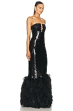 David Koma For FWRD Sequin And Feather Gown in Black, view 2, click to view large image.