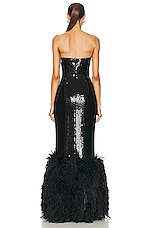 David Koma For FWRD Sequin And Feather Gown in Black, view 3, click to view large image.