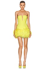David Koma For FWRD Neon Feathers Mini Dress in Yellow, view 1, click to view large image.