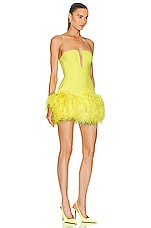 David Koma For FWRD Neon Feathers Mini Dress in Yellow, view 2, click to view large image.