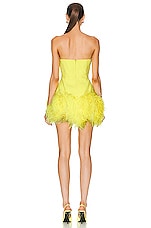 David Koma For FWRD Neon Feathers Mini Dress in Yellow, view 3, click to view large image.