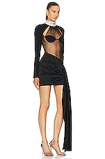 David Koma For FWRD Sheer Crystal Halter Mini Dress in Black, view 2, click to view large image.