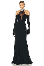 David Koma For FWRD Crystal Halter Gown With Gloves in Black, view 1, click to view large image.