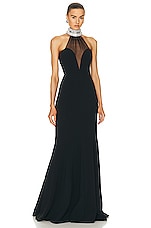 David Koma For FWRD Crystal Halter Gown With Gloves in Black, view 2, click to view large image.
