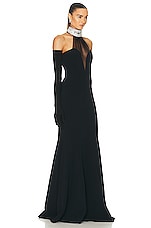 David Koma For FWRD Crystal Halter Gown With Gloves in Black, view 3, click to view large image.