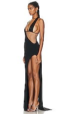 David Koma Asymmetrical Wrap Open Leg Gown in Black, view 3, click to view large image.