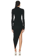 David Koma Crystal Buckle Cutout Asymmetrical Knit Dress in Black & Silver, view 4, click to view large image.
