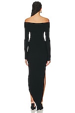 David Koma Asymmetrical Long Sleeve Off Shoulder Knit Gown in Black, view 3, click to view large image.