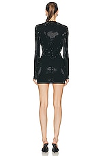 David Koma Crystal Cowl Neck Long Sleeve Mini Dress in Black, view 3, click to view large image.