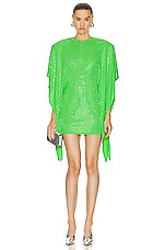 David Koma Crystal Kaftan Mini Dress in Green & Silver, view 1, click to view large image.