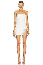 David Koma Crystal Open Leg Off Shoulder Mini Dress in White & Silver, view 1, click to view large image.
