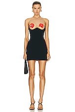 David Koma Flower Embroidered Net Chest Mini Dress in Black & Red, view 1, click to view large image.