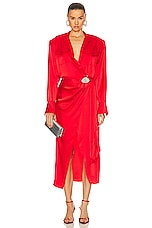 David Koma Crystal Lip Wrap Dress in Red & Silver, view 1, click to view large image.