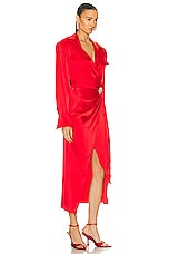 David Koma Crystal Lip Wrap Dress in Red & Silver, view 2, click to view large image.