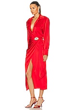 David Koma Crystal Lip Wrap Dress in Red & Silver, view 3, click to view large image.