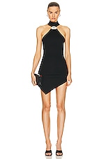 David Koma Crystal Lip Embroidered Halter Neck Mini Dress in Black & Silver, view 1, click to view large image.