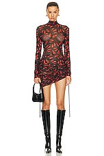 David Koma Nails Print Side Strings Dress in Red & Black, view 1, click to view large image.