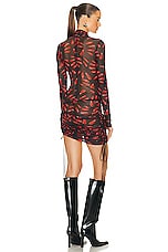 David Koma Nails Print Side Strings Dress in Red & Black, view 4, click to view large image.