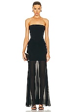 David Koma Ruched Waistline Strapless Gown in Black, view 1, click to view large image.