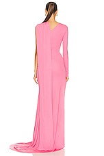 David Koma Ruched Knot One Sleeve Hem Gown in Pink, view 4, click to view large image.