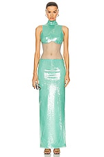 David Koma Tulle Waist Insert Sequin Gown in Aqua, view 1, click to view large image.