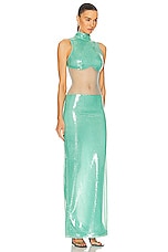 David Koma Tulle Waist Insert Sequin Gown in Aqua, view 2, click to view large image.