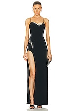 David Koma Metal Tube One Strap Gown in Black & Silver, view 1, click to view large image.