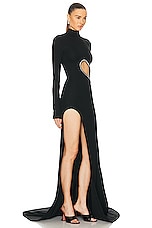 David Koma Metal Tube Open Leg Gown in Black & Silver, view 2, click to view large image.