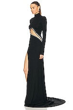 David Koma Metal Tube Open Leg Gown in Black & Silver, view 3, click to view large image.