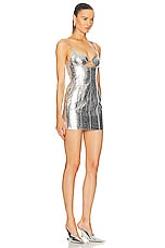 David Koma Leather Mini Dress in Silver, view 2, click to view large image.