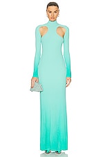 David Koma Long Sleeve Knitted Gown in Aqua Gradient, view 1, click to view large image.