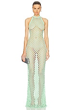 David Koma Open Back Crystal Crochet Gown in Green & Silver, view 1, click to view large image.