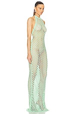 David Koma Open Back Crystal Crochet Gown in Green & Silver, view 2, click to view large image.