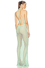 David Koma Open Back Crystal Crochet Gown in Green & Silver, view 3, click to view large image.