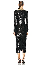 David Koma Logo Buckle Long Sleeve Sequin Midi Dress in Black, view 3, click to view large image.