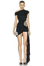 David Koma Lattice Rose Asymmetrical Mini Dress in Black & Silver, view 1, click to view large image.