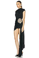 David Koma Lattice Rose Asymmetrical Mini Dress in Black & Silver, view 3, click to view large image.