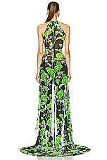 David Koma Rose Printed Mesh Gown in Green & Black, view 3, click to view large image.
